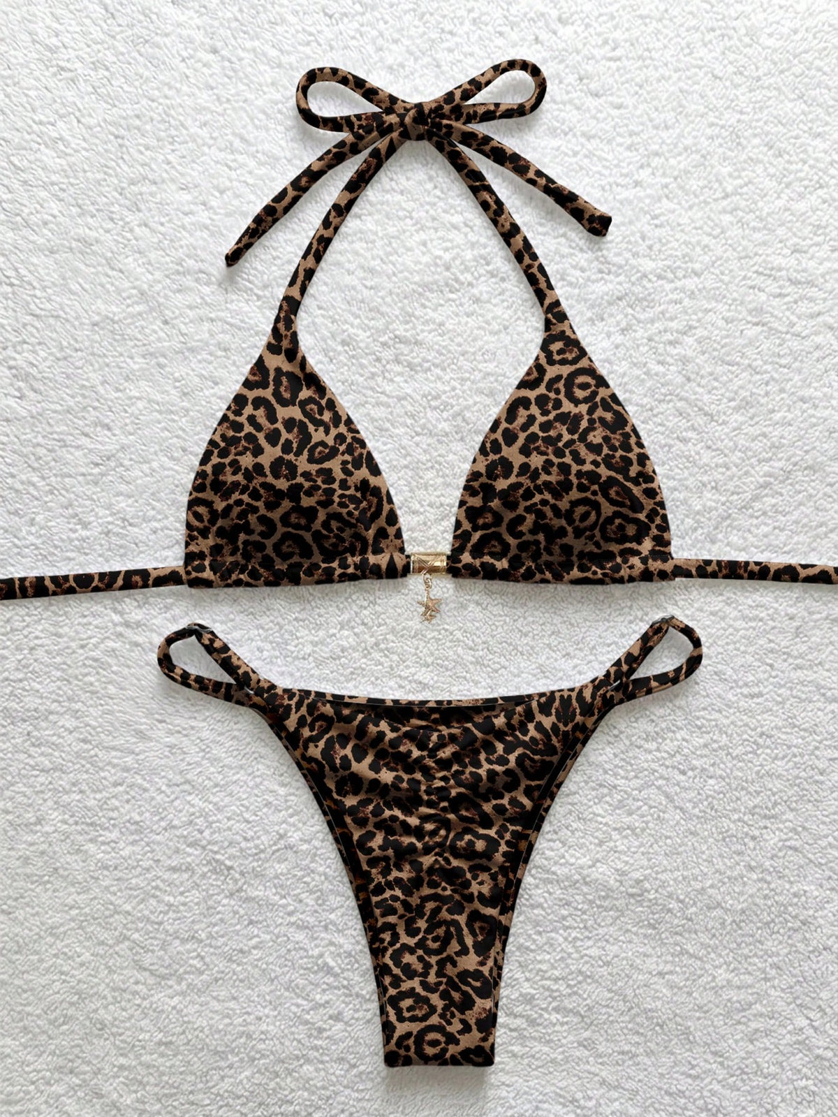 Soleia Women's Leopard Print Halter Bikini Set, Suitable For Summer