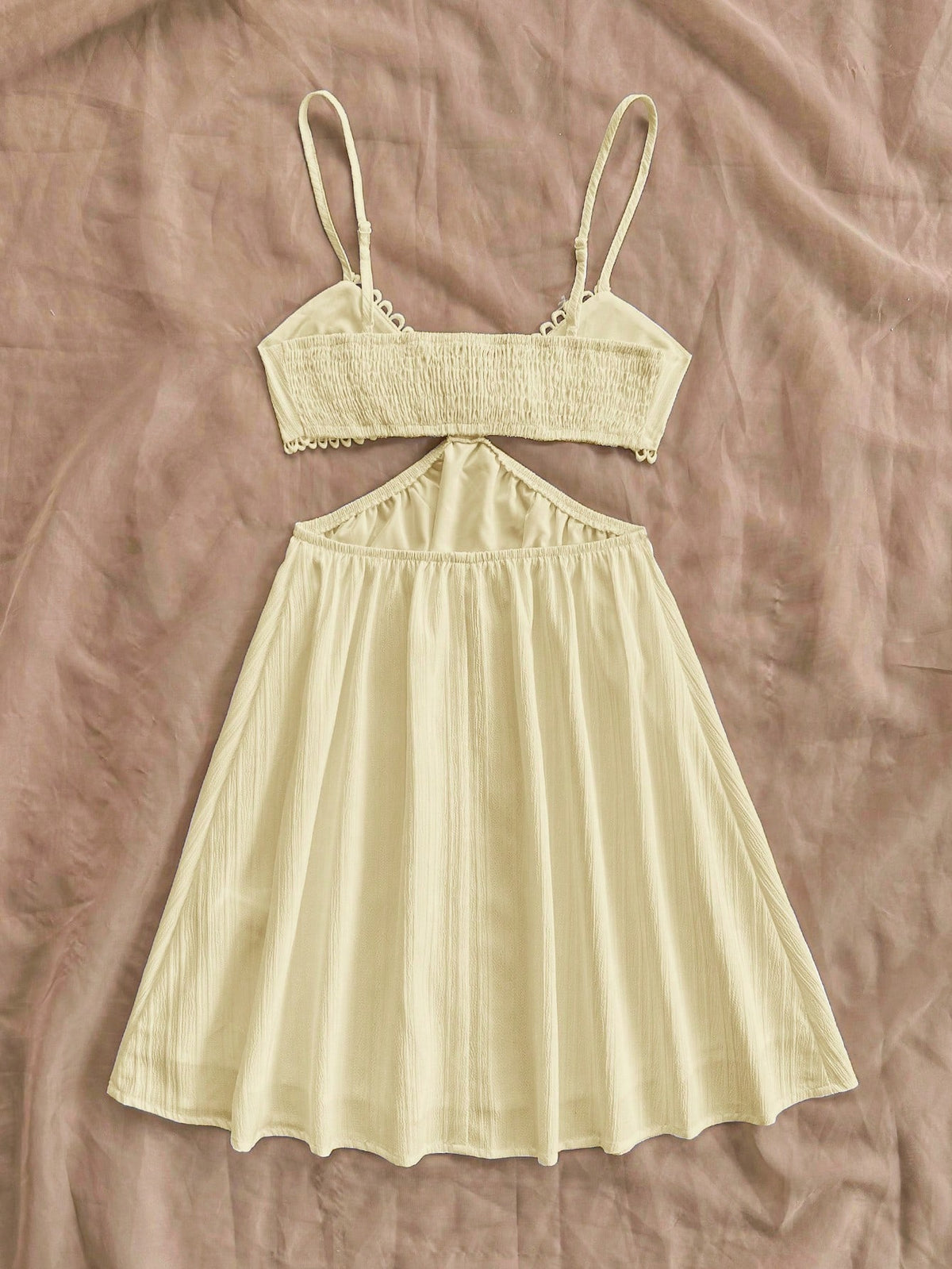 Soleia Women's Vacation White Waist Hollow V-Neck Spaghetti Strap Summer Dress,Summer Dresses For Women,Pastel Dresses For Women Elegance No Chest Padding