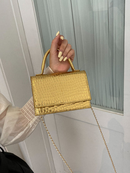 Solid Color, Mini, Fashionable PU, Branded, Elegant, Geometric Pattern Handbag