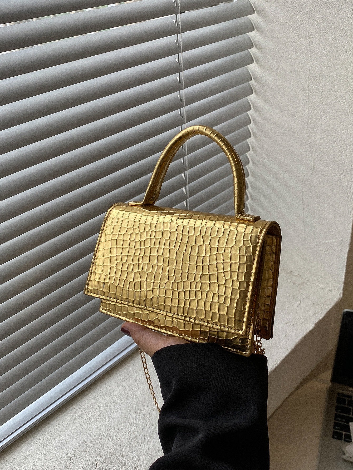 Solid Color, Mini, Fashionable PU, Branded, Elegant, Geometric Pattern Handbag