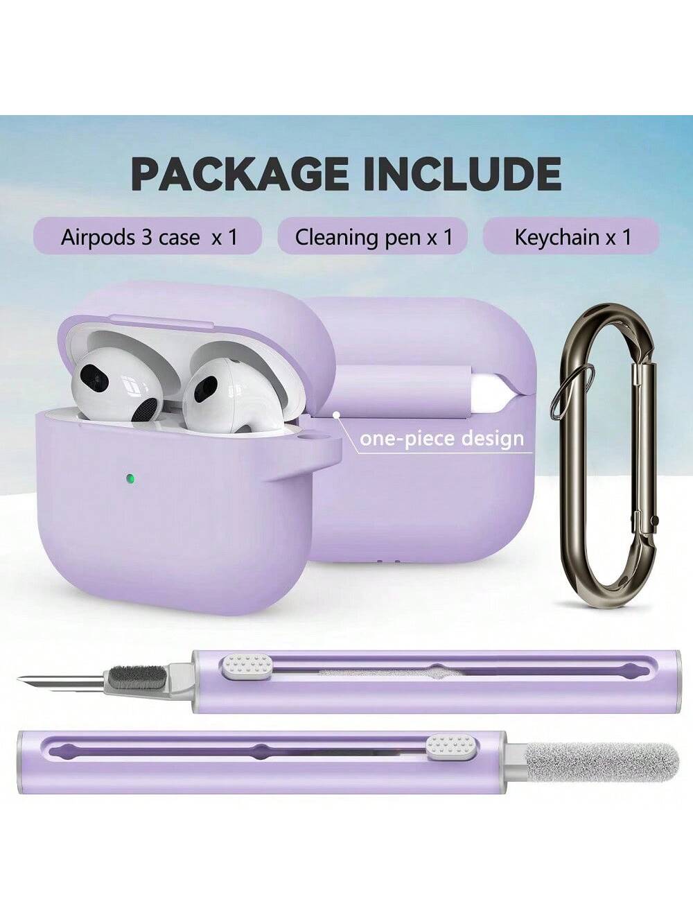 Solid Color Silicone 1pc Solid Color Silicone Bluetooth Earphone Protective Case With Carabiner Strap And Cleaning Brush Spring