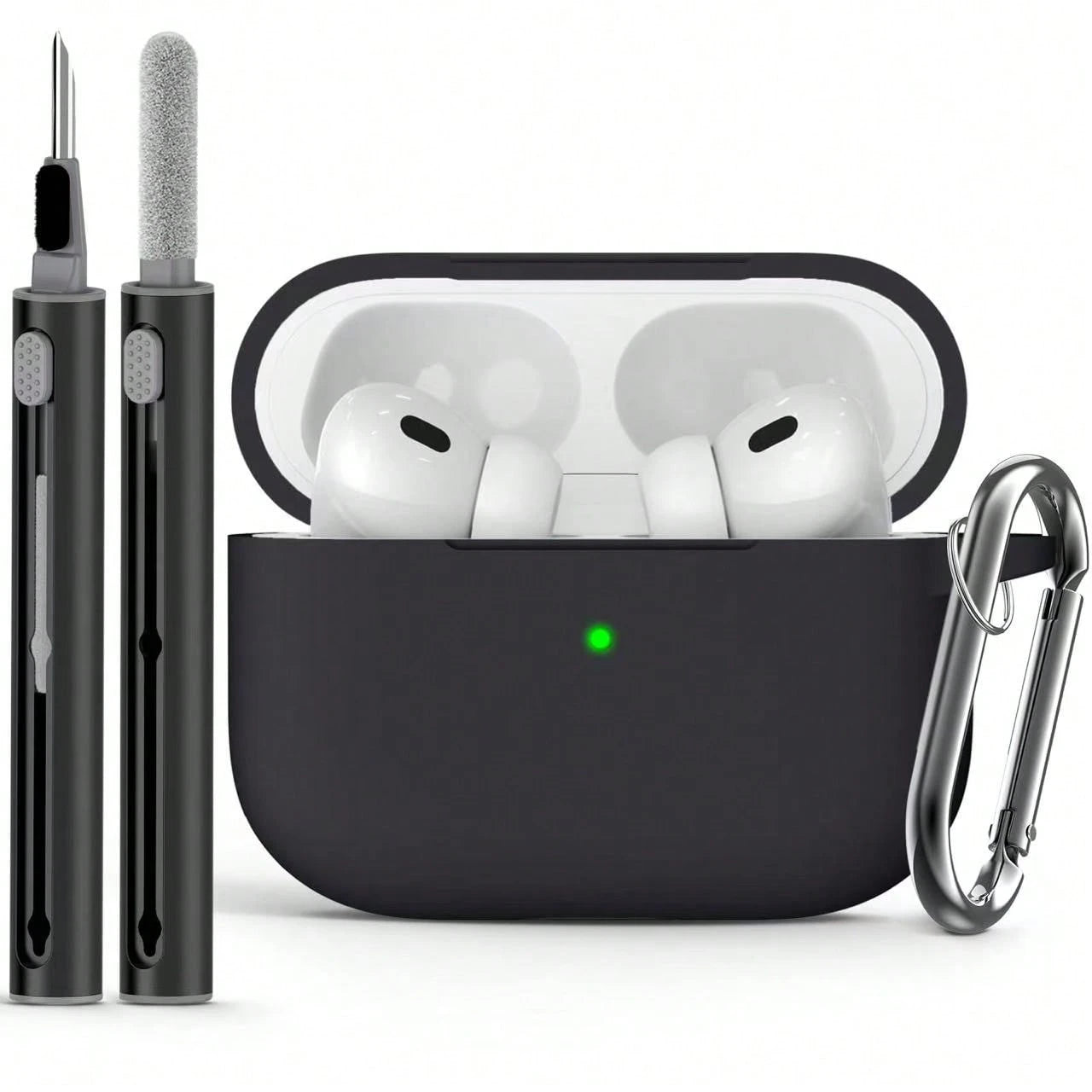 Solid Color Silicone 1pc Solid Color Silicone Bluetooth Earphone Protective Case With Carabiner Strap And Cleaning Brush Spring