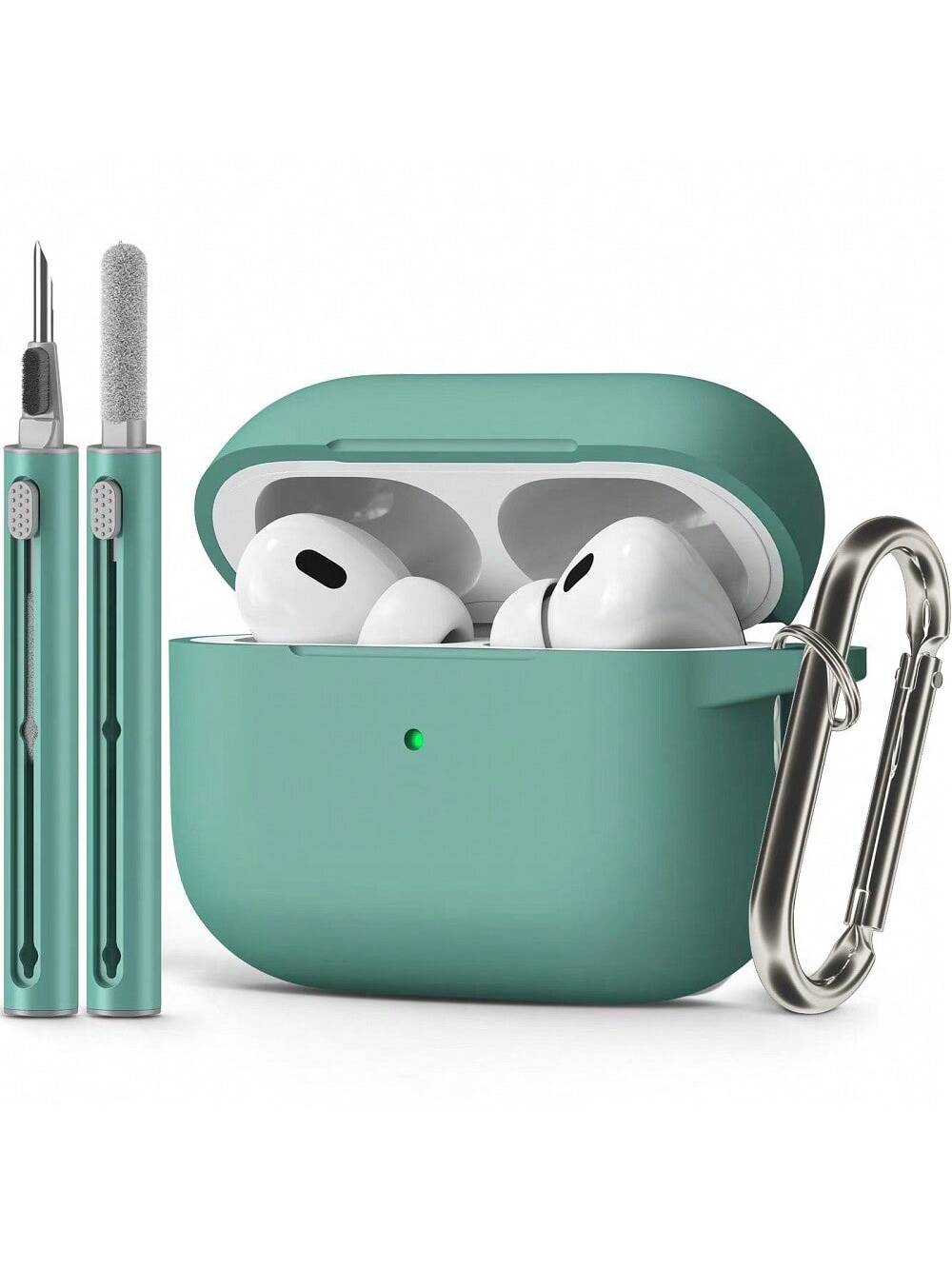 Solid Color Silicone 1pc Solid Color Silicone Bluetooth Earphone Protective Case With Carabiner Strap And Cleaning Brush Spring