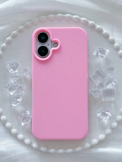 Solid Color Silicone TPU Cute Pink Matte Shockproof Large Hole Full Coverage Phone Case 1pc Compatible With Apple 17/16/15/14/13/12/11/XSMAX/X/XS/XR/7PLUS/8PLUS/7/8 Easter Spring Mom Birthday Annivers