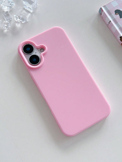 Solid Color Silicone TPU Cute Pink Matte Shockproof Large Hole Full Coverage Phone Case 1pc Compatible With Apple 17/16/15/14/13/12/11/XSMAX/X/XS/XR/7PLUS/8PLUS/7/8 Easter Spring Mom Birthday Annivers