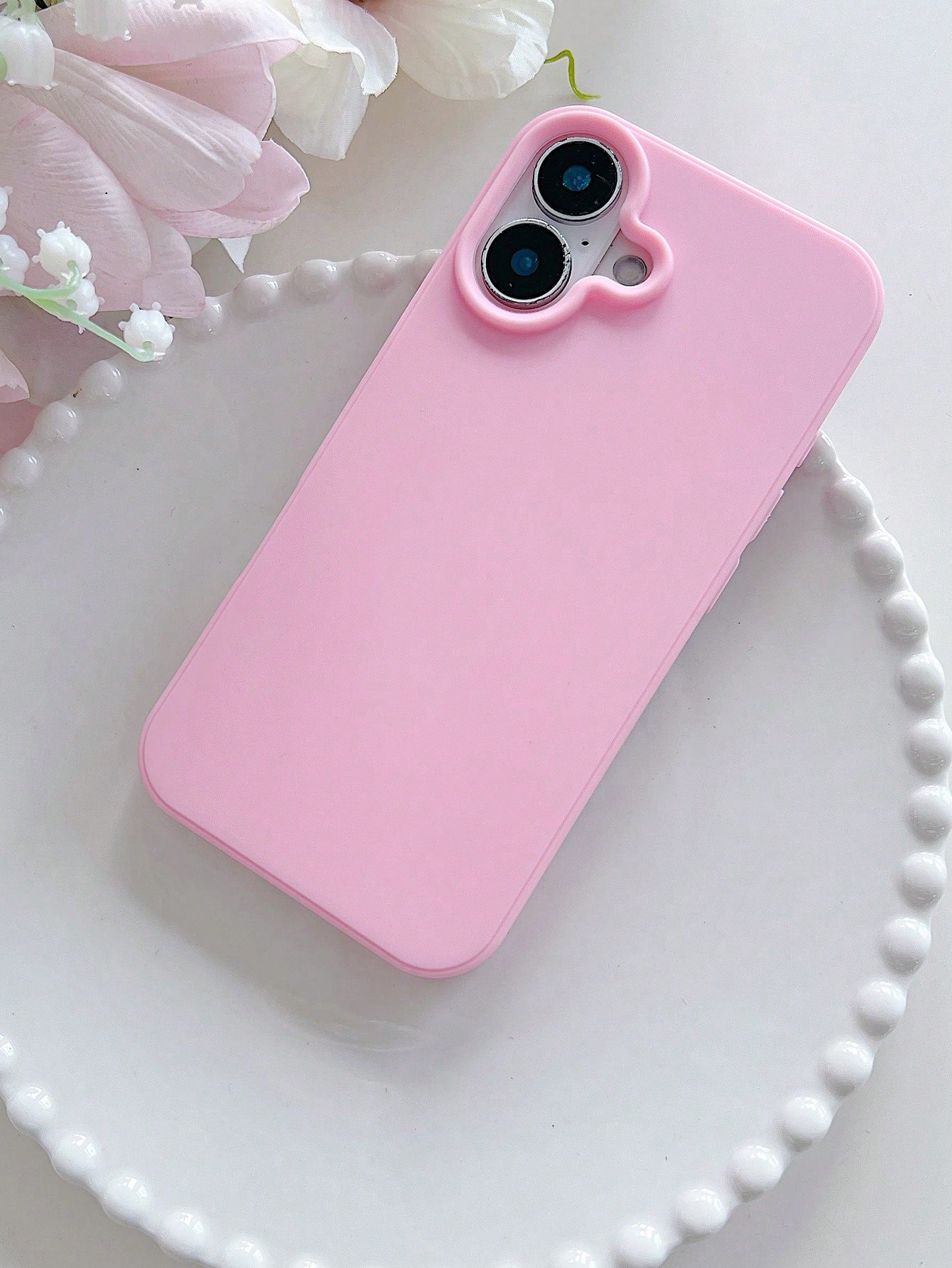 Solid Color Silicone TPU Cute Pink Matte Shockproof Large Hole Full Coverage Phone Case 1pc Compatible With Apple 17/16/15/14/13/12/11/XSMAX/X/XS/XR/7PLUS/8PLUS/7/8 Easter Spring Mom Birthday Annivers