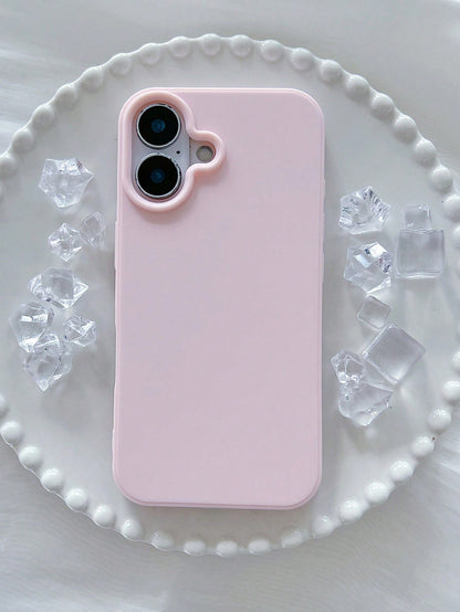 Solid Color Silicone TPU Cute Pink Matte Shockproof Large Hole Full Coverage Phone Case 1pc Compatible With Apple 17/16/15/14/13/12/11/XSMAX/X/XS/XR/7PLUS/8PLUS/7/8 Easter Spring Mom Birthday Annivers