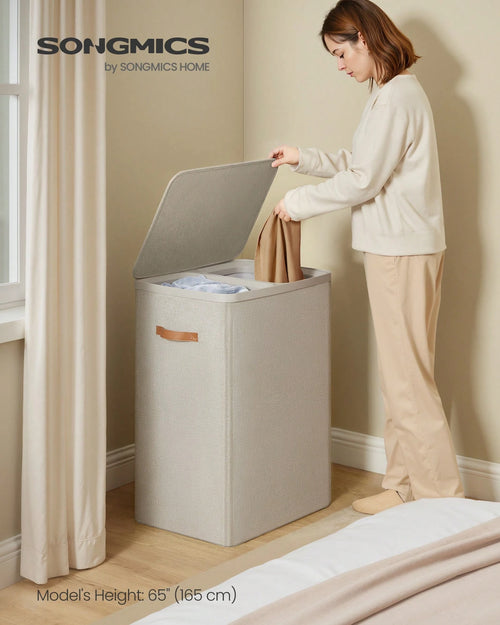 SONGMICS Laundry Basket, 44.9 Gal. Laundry Hamper, 2 Compartments, Easy Assembly, With Lid And Handles, Removable Inner Bags, 22 X 15.7 X 29.5 Inches