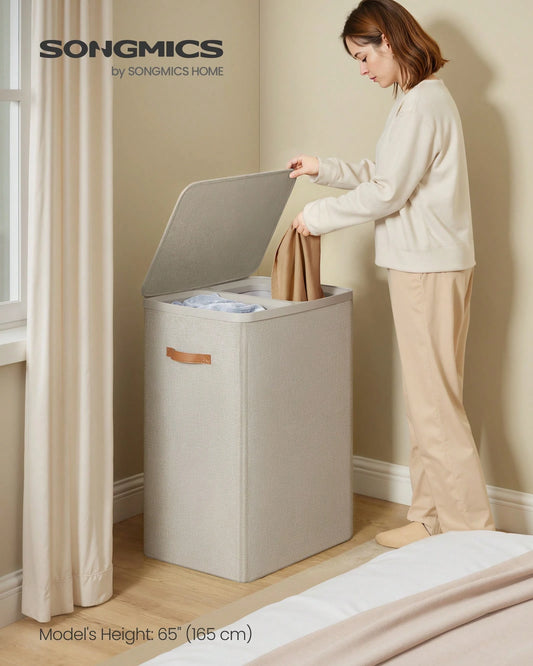 SONGMICS Laundry Basket, 44.9 Gal. Laundry Hamper, 2 Compartments, Easy Assembly, With Lid And Handles, Removable Inner Bags, 22 X 15.7 X 29.5 Inches