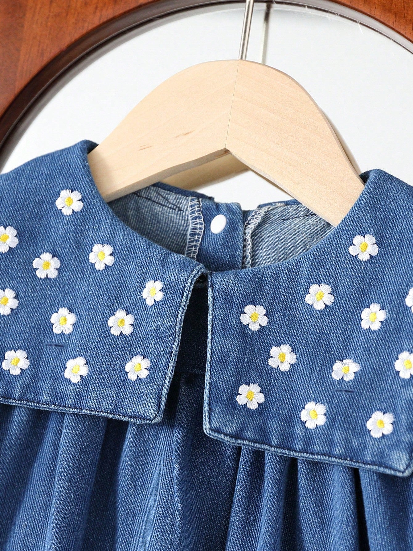 Souflis Souflis Baby Girl Casual Everyday Vacation Embroidered Daisy Sailor Collar Loose Denim Dress, Autumn/Winter