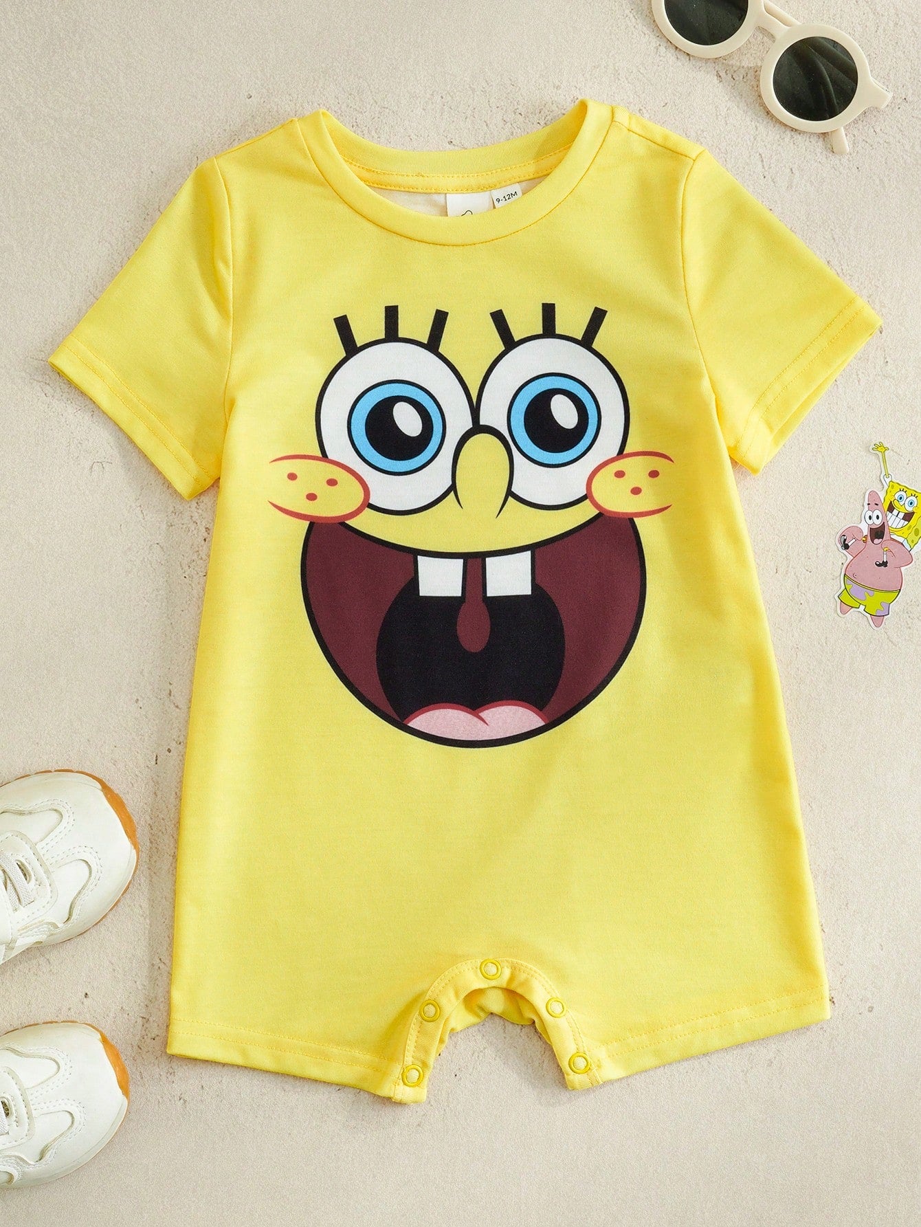 SpongeBob SquarePants| Baby Boy Casual Cute Cartoon Print Short Sleeve Romper Set, Summer