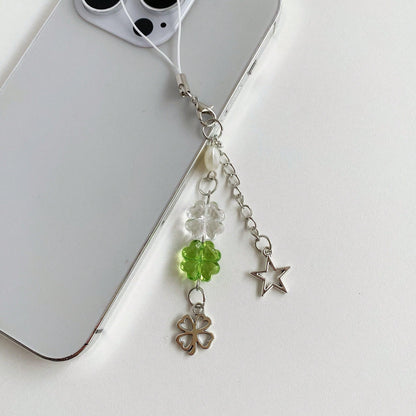 Spring New Y2K Chic Transparent Green Acrylic Clover, Metal Clover, Beaded Heart, Pentagram Chain, Phone Strap/Charm, Creative Design Gifts For Mother, Family, Friends, Birthday, Holiday Phone Charm
