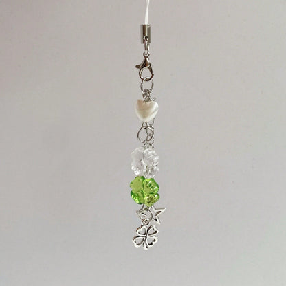 Spring New Y2K Chic Transparent Green Acrylic Clover, Metal Clover, Beaded Heart, Pentagram Chain, Phone Strap/Charm, Creative Design Gifts For Mother, Family, Friends, Birthday, Holiday Phone Charm