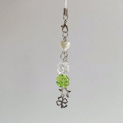 Spring New Y2K Chic Transparent Green Acrylic Clover, Metal Clover, Beaded Heart, Pentagram Chain, Phone Strap/Charm, Creative Design Gifts For Mother, Family, Friends, Birthday, Holiday Phone Charm