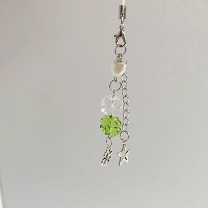 Spring New Y2K Chic Transparent Green Acrylic Clover, Metal Clover, Beaded Heart, Pentagram Chain, Phone Strap/Charm, Creative Design Gifts For Mother, Family, Friends, Birthday, Holiday Phone Charm