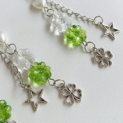 Spring New Y2K Chic Transparent Green Acrylic Clover, Metal Clover, Beaded Heart, Pentagram Chain, Phone Strap/Charm, Creative Design Gifts For Mother, Family, Friends, Birthday, Holiday Phone Charm