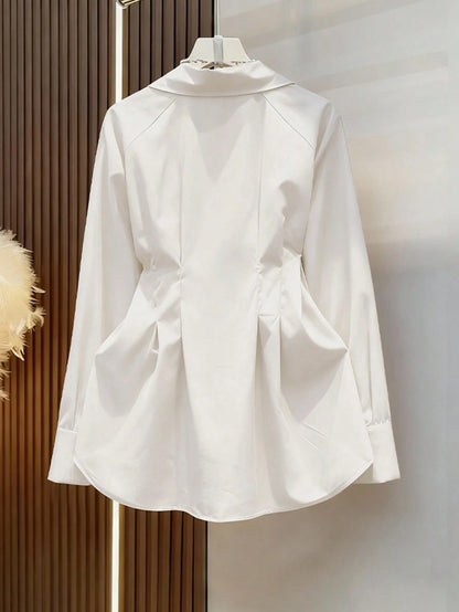 Spring/Summer Light Blue Metal Button Raglan Long Sleeve Shirt, Vintage Bohemian Style For Wedding, Party And Commute