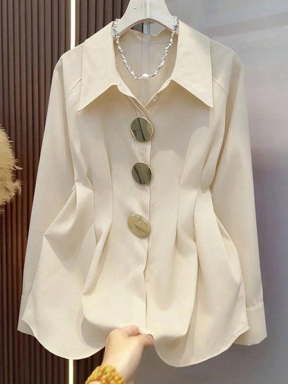 Spring/Summer Military Green Metal Buckle Raglan Long Sleeve Shirt, Vintage Bohemian Style For Wedding, Party And Commute