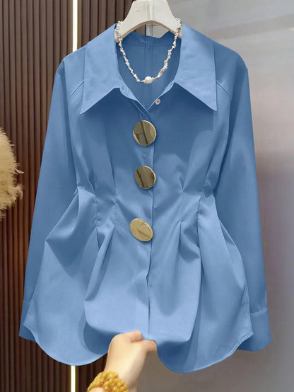 Spring/Summer Military Green Metal Buckle Raglan Long Sleeve Shirt, Vintage Bohemian Style For Wedding, Party And Commute