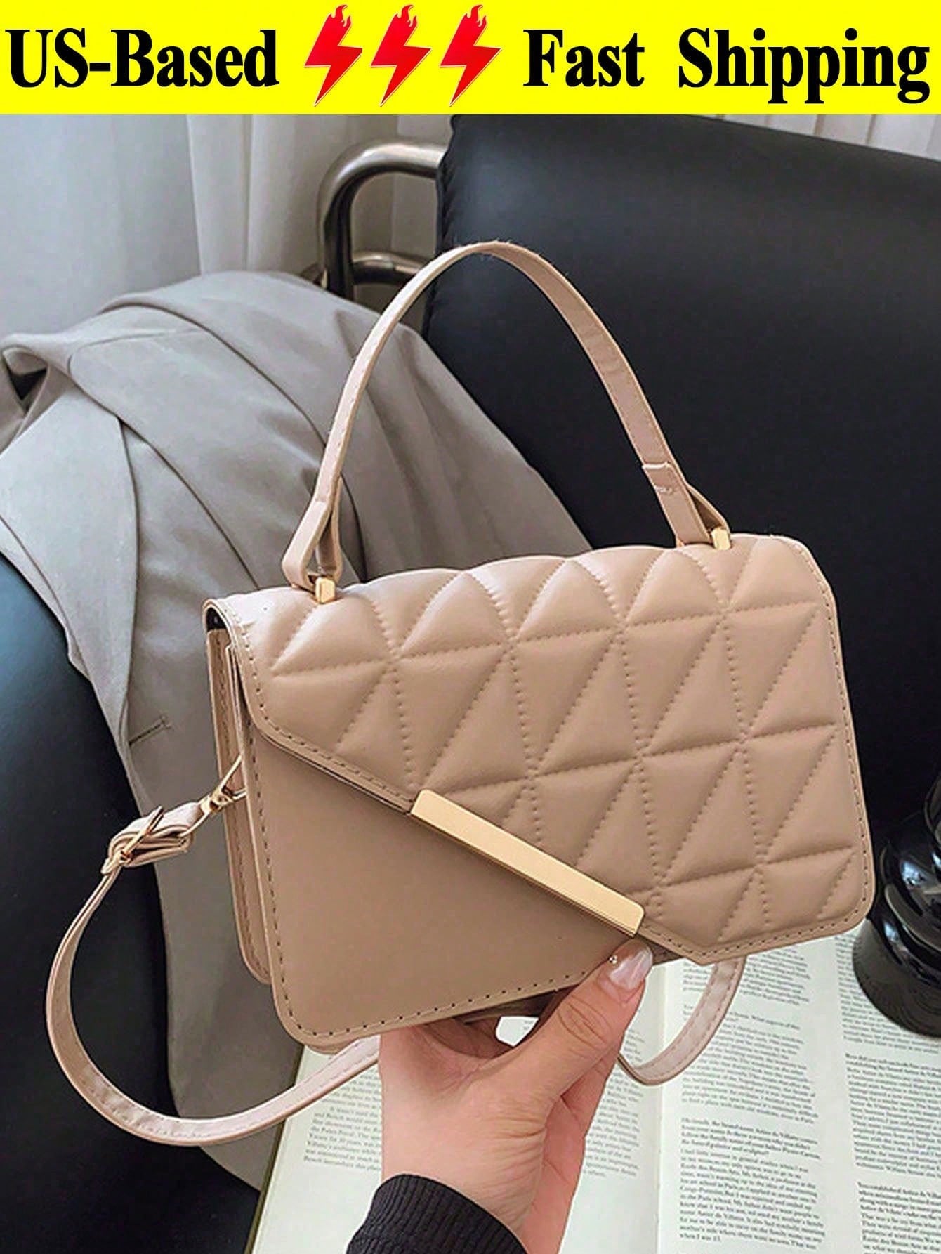 Square Crossbody Bag, Diamond Pattern Stitching And Thread Decoration, Sturdy Design Shoulder Bag, Wandering And Weekend Handbag