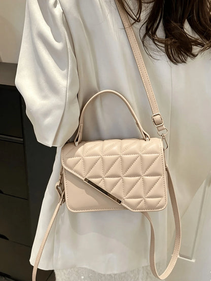 Square Crossbody Bag, Diamond Pattern Stitching And Thread Decoration, Sturdy Design Shoulder Bag, Wandering And Weekend Handbag