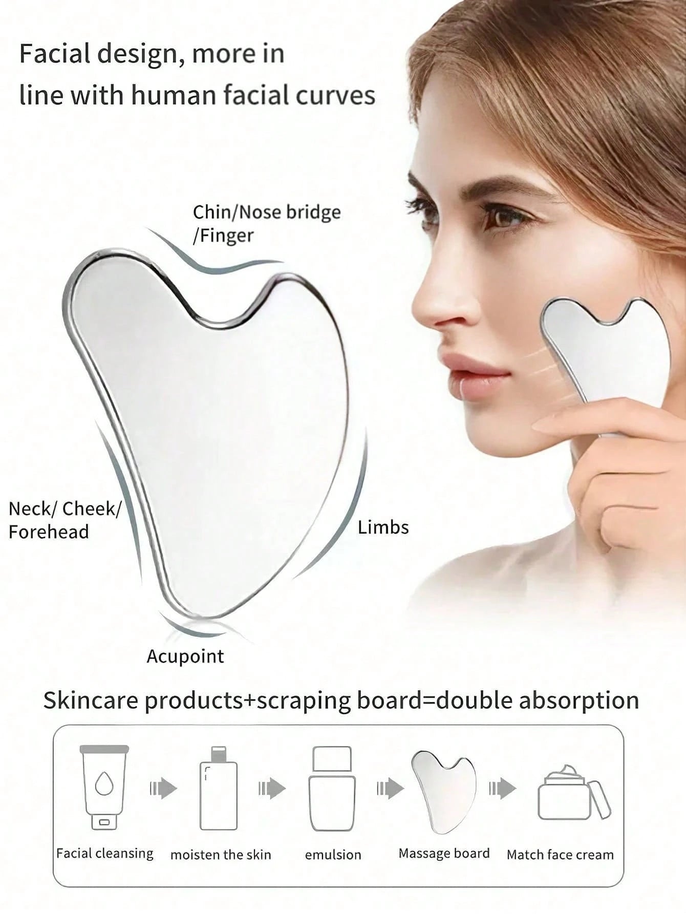 Stainless Steel Gua Sha Tool, Professional Metal Facial Massager For Face, Jawline, Neck Sculpting And Lymphatic Drainage