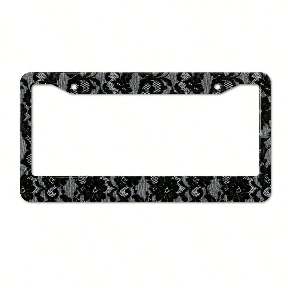 Stainless Steel License Plate Frame Black Lace Pattern Rustproof Heavy Duty Car Accessories With Install Kit