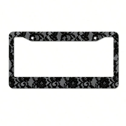 Stainless Steel License Plate Frame Black Lace Pattern Rustproof Heavy Duty Car Accessories With Install Kit