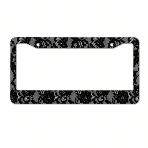 Stainless Steel License Plate Frame Black Lace Pattern Rustproof Heavy Duty Car Accessories With Install Kit