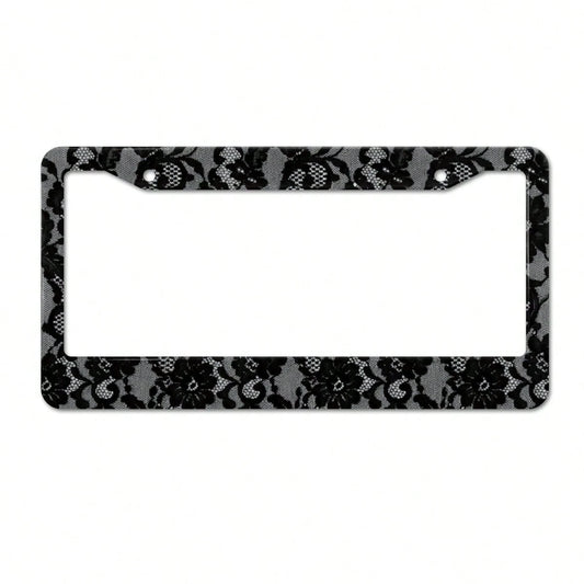 Stainless Steel License Plate Frame Black Lace Pattern Rustproof Heavy Duty Car Accessories With Install Kit