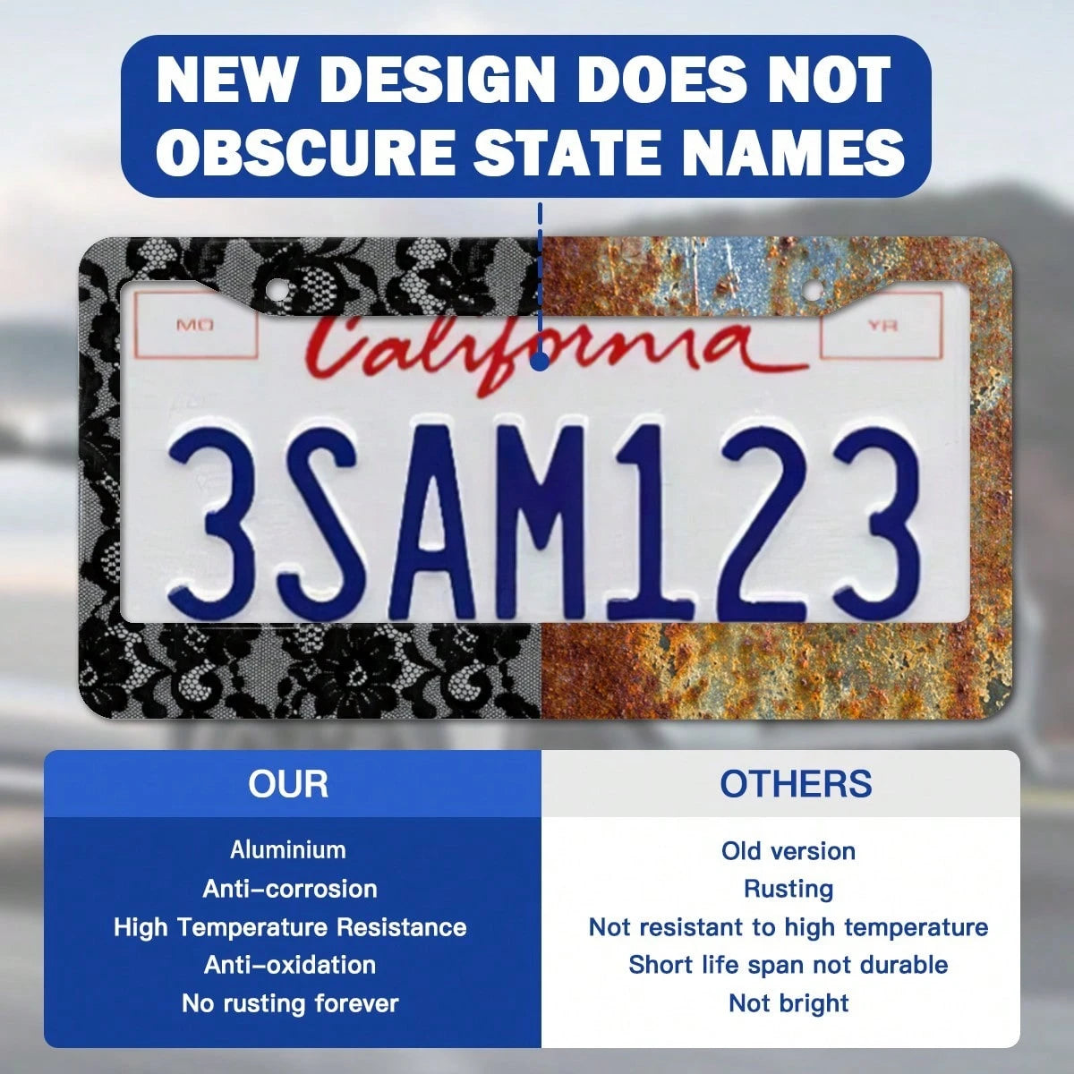 Stainless Steel License Plate Frame Black Lace Pattern Rustproof Heavy Duty Car Accessories With Install Kit