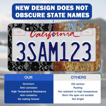 Stainless Steel License Plate Frame Black Lace Pattern Rustproof Heavy Duty Car Accessories With Install Kit