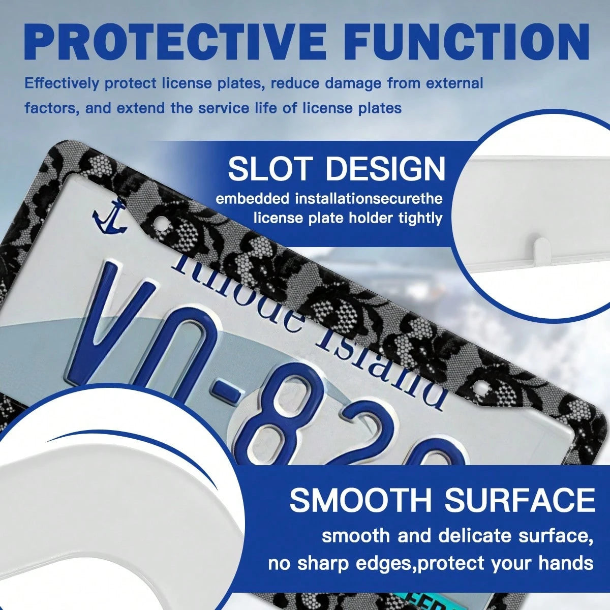 Stainless Steel License Plate Frame Black Lace Pattern Rustproof Heavy Duty Car Accessories With Install Kit