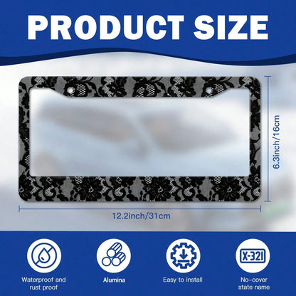 Stainless Steel License Plate Frame Black Lace Pattern Rustproof Heavy Duty Car Accessories With Install Kit