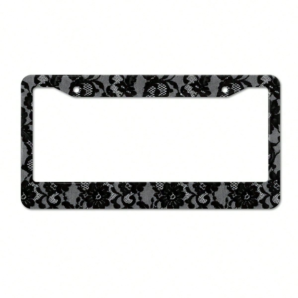 Stainless Steel License Plate Frame Black Lace Pattern Rustproof Heavy Duty Car Accessories With Install Kit