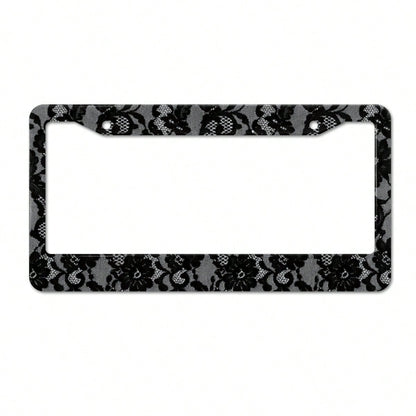 Stainless Steel License Plate Frame Black Lace Pattern Rustproof Heavy Duty Car Accessories With Install Kit
