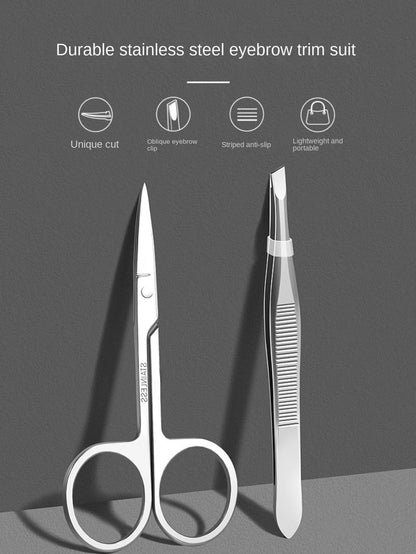 Stainless Steel Slanted Eyebrow Tweezers, Scissors, Trimmer Set For Eyebrow Shaping,Giveaways,Travel,Cheap Stuff,Travel Essential