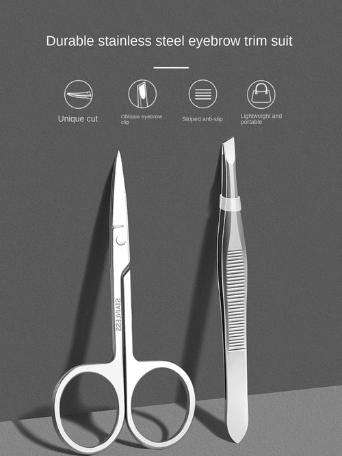 Stainless Steel Slanted Eyebrow Tweezers, Scissors, Trimmer Set For Eyebrow Shaping,Giveaways,Travel,Cheap Stuff,Travel Essential