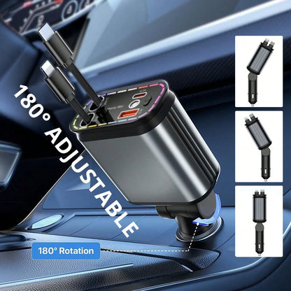 Starry Light Projector With 30W Fast Rapid Car Charger, 4 In 1 Multiple Function, Dual Retractable Charging Cable, Interior Decorative Accessories, Multiple Charging Protection, Ambient Lights For Car