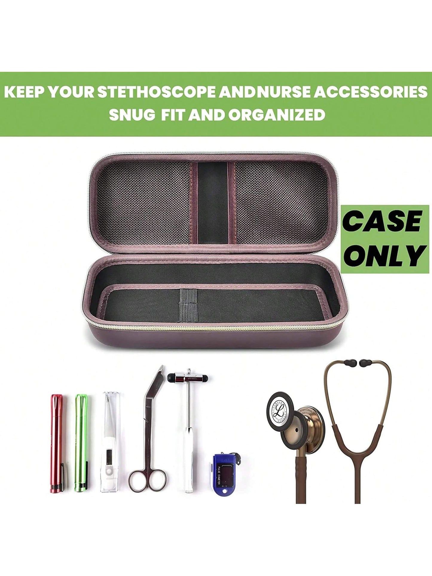 Stethoscope Case Compatible With 3M Littmann Classic III Monitoring/Lightweight II S.E/Cardiology IV Diagnostic/MDF Acoustica Stethoscopes, Extra Pocket For Doctor & Nurse Accessories (Box Only, Steth