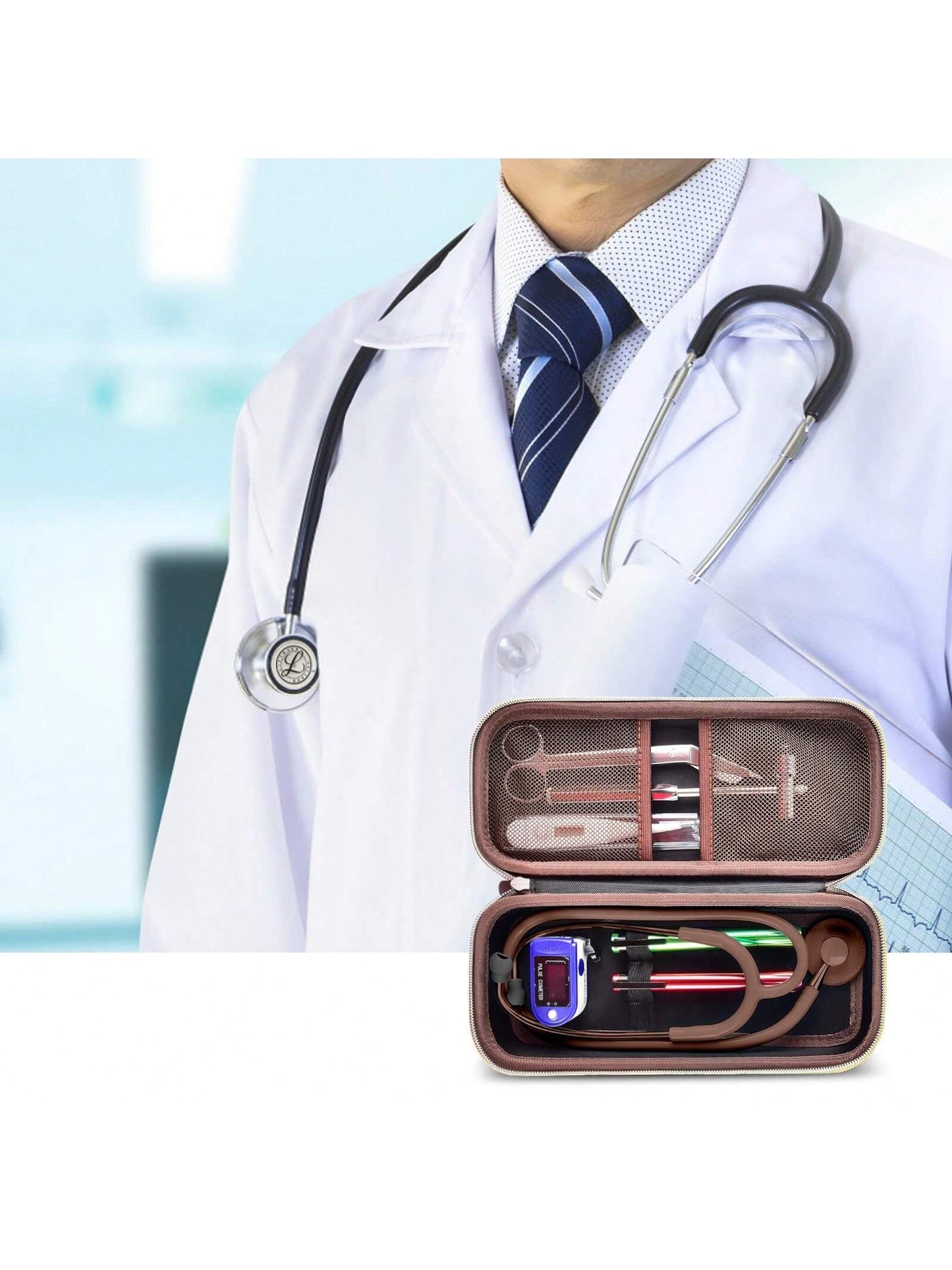 Stethoscope Case Compatible With 3M Littmann Classic III Monitoring/Lightweight II S.E/Cardiology IV Diagnostic/MDF Acoustica Stethoscopes, Extra Pocket For Doctor & Nurse Accessories (Box Only, Steth
