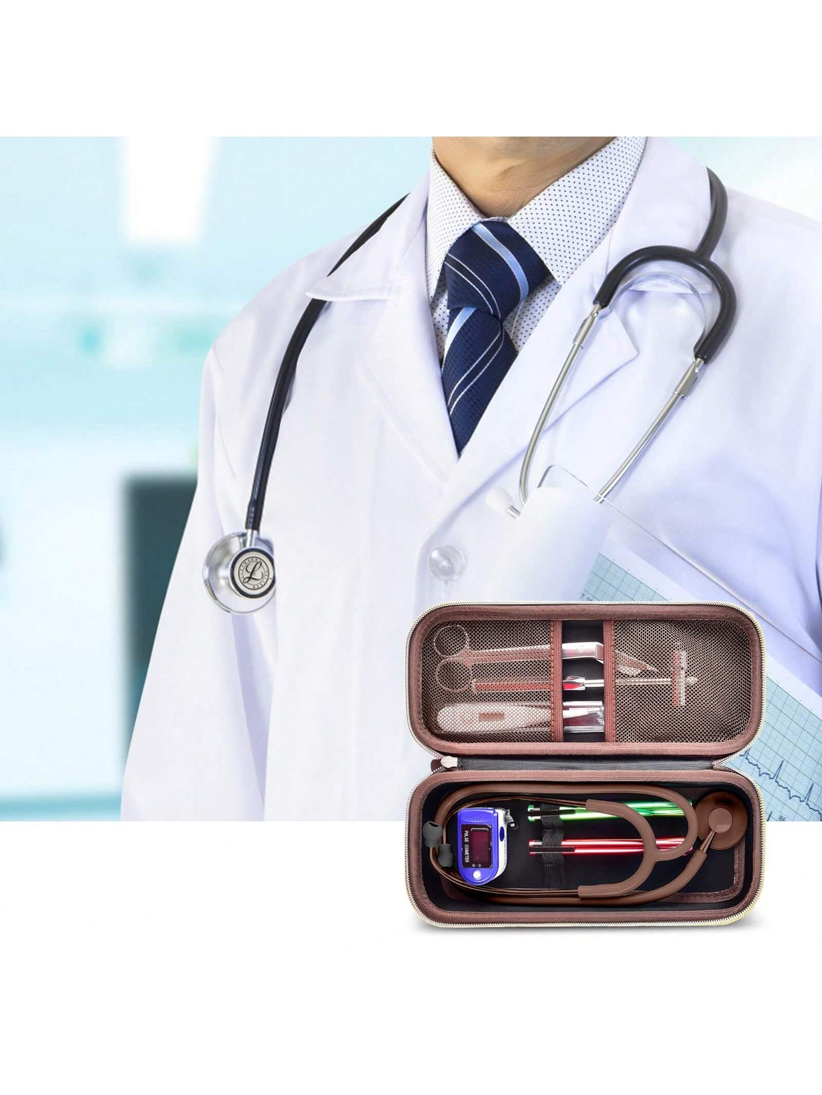 Stethoscope Case Compatible With 3M Littmann Classic III Monitoring/Lightweight II S.E/Cardiology IV Diagnostic/MDF Acoustica Stethoscopes, Extra Pocket For Doctor & Nurse Accessories (Box Only, Steth