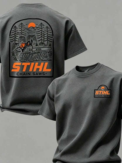 STIHL Into The Woods T-Shirt, STIHL Chainsaw Graphic Tee, Outdoor Woodworker Graphic T-Shirt, Forestry Logging Work Shirt