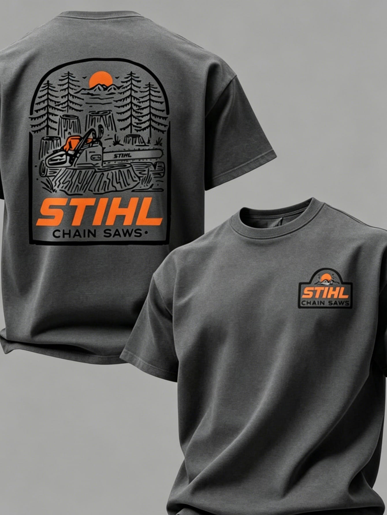 STIHL Into The Woods T-Shirt, STIHL Chainsaw Graphic Tee, Outdoor Woodworker Graphic T-Shirt, Forestry Logging Work Shirt