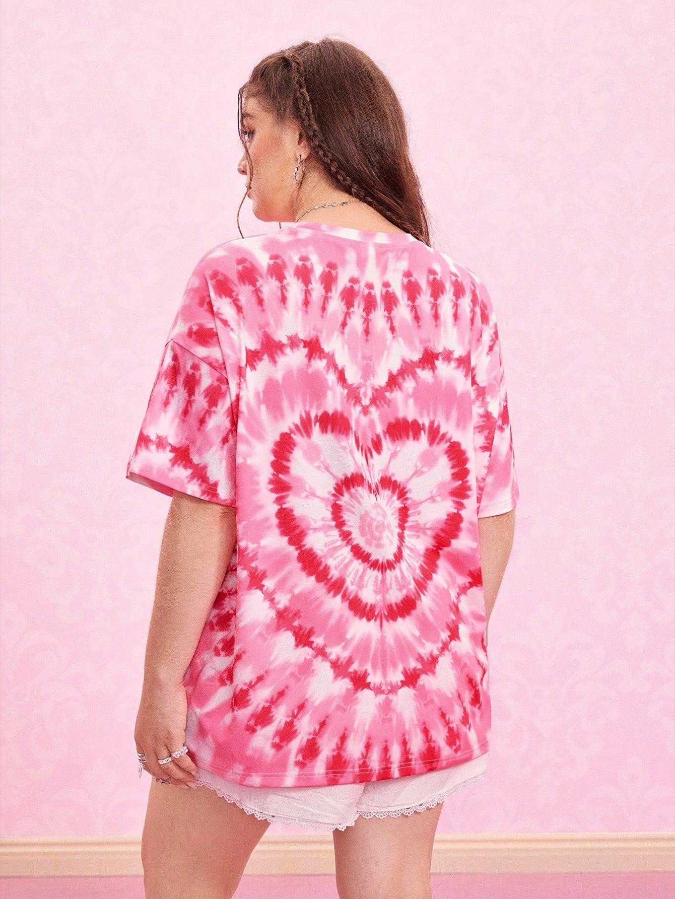 Strawberry Shortcake X Plus Size Casual Tie-Dye Cartoon Graphic Short Sleeve T-Shirt, Summer Pink Tie-Dye Shirt Strawberry Shirt Women Kawaii Shirt Strawberry Shirt Fall Clothes For Women Pink T