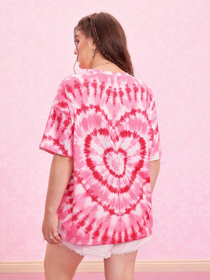 Strawberry Shortcake X Plus Size Casual Tie-Dye Cartoon Graphic Short Sleeve T-Shirt, Summer Pink Tie-Dye Shirt Strawberry Shirt Women Kawaii Shirt Strawberry Shirt Fall Clothes For Women Pink T