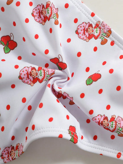 Strawberry Shortcake X Women's Cartoon Polka Dot Strawberry Print Swimsuit Set