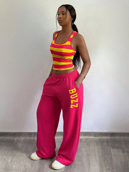 StreetHx Women's Y2K Style Striped 2 Pieces Set, 2000s Streetwear, Autumn/Spring