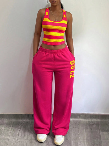 StreetHx Women's Y2K Style Striped 2 Pieces Set, 2000s Streetwear, Autumn/Spring