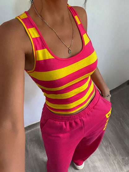 StreetHx Women's Y2K Style Striped 2 Pieces Set, 2000s Streetwear, Autumn/Spring